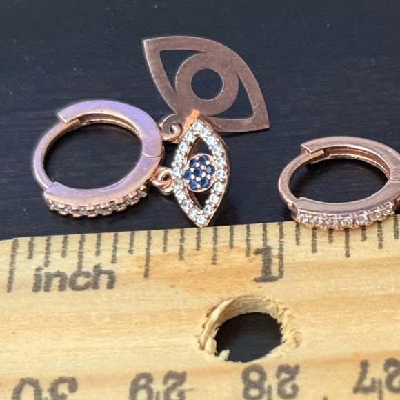 925 Silver double evileye cz stones hoops earrings - Picture 5 of 8